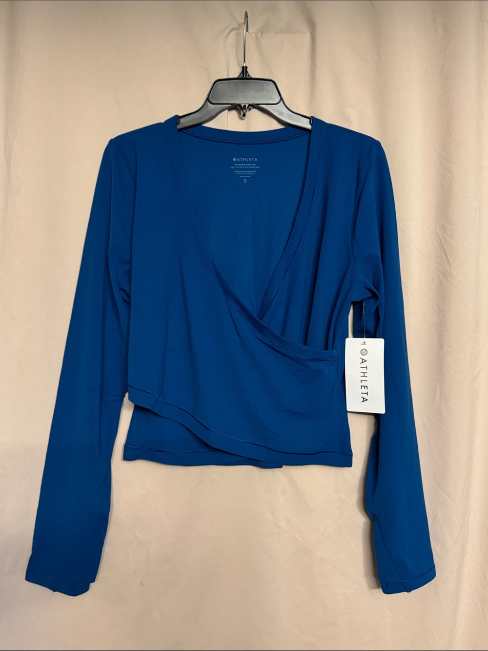 Athleta Transcend Long-Sleeve Wrap-Style Top, Size XL, Color Teal Blue - Picture 3 of 12